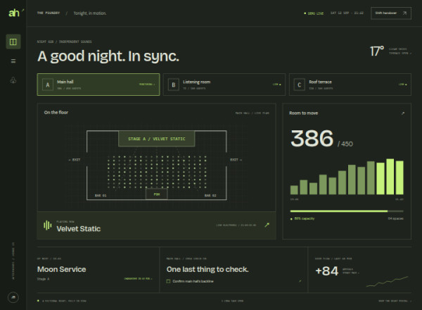 Afterhours · Venue Control — interface reference preview