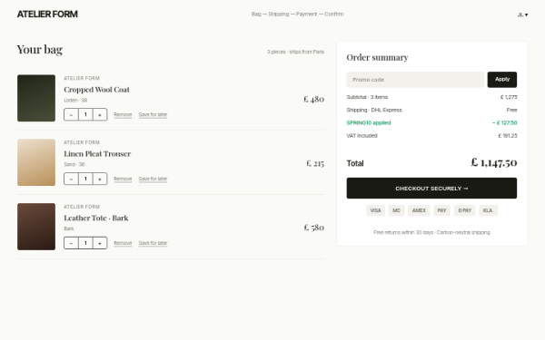 Cart · full page — interface reference preview