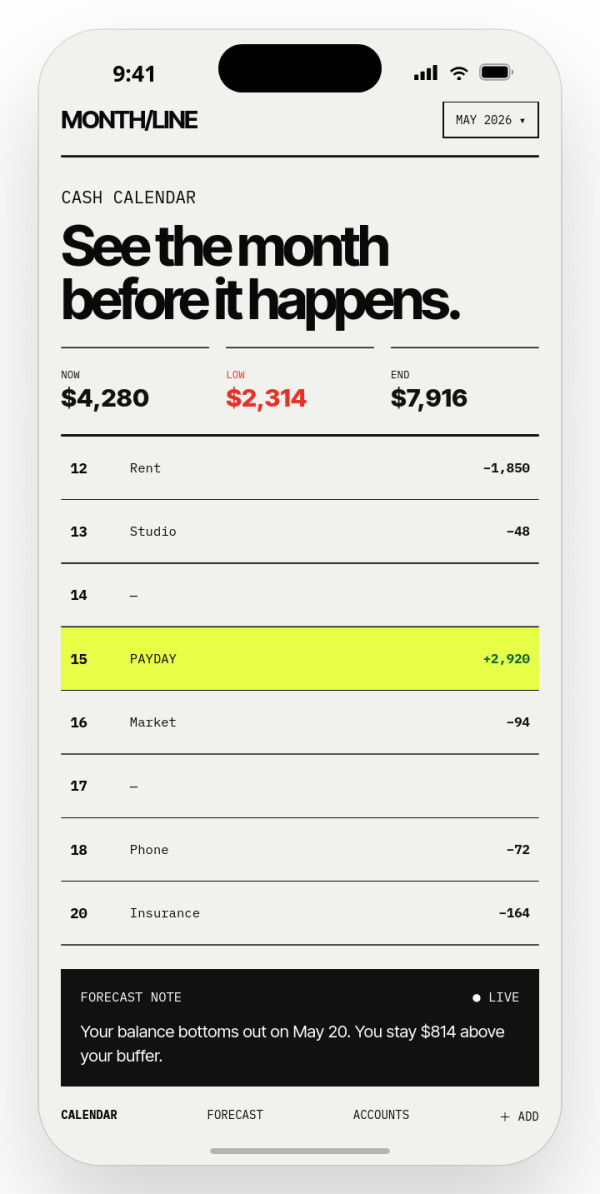 Cash calendar — interface reference preview