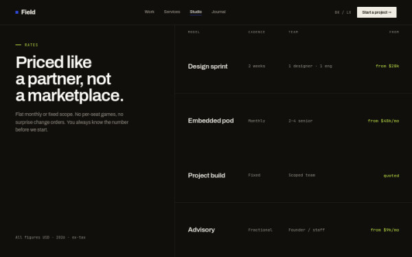 Engagement ledger (dark) — interface reference preview