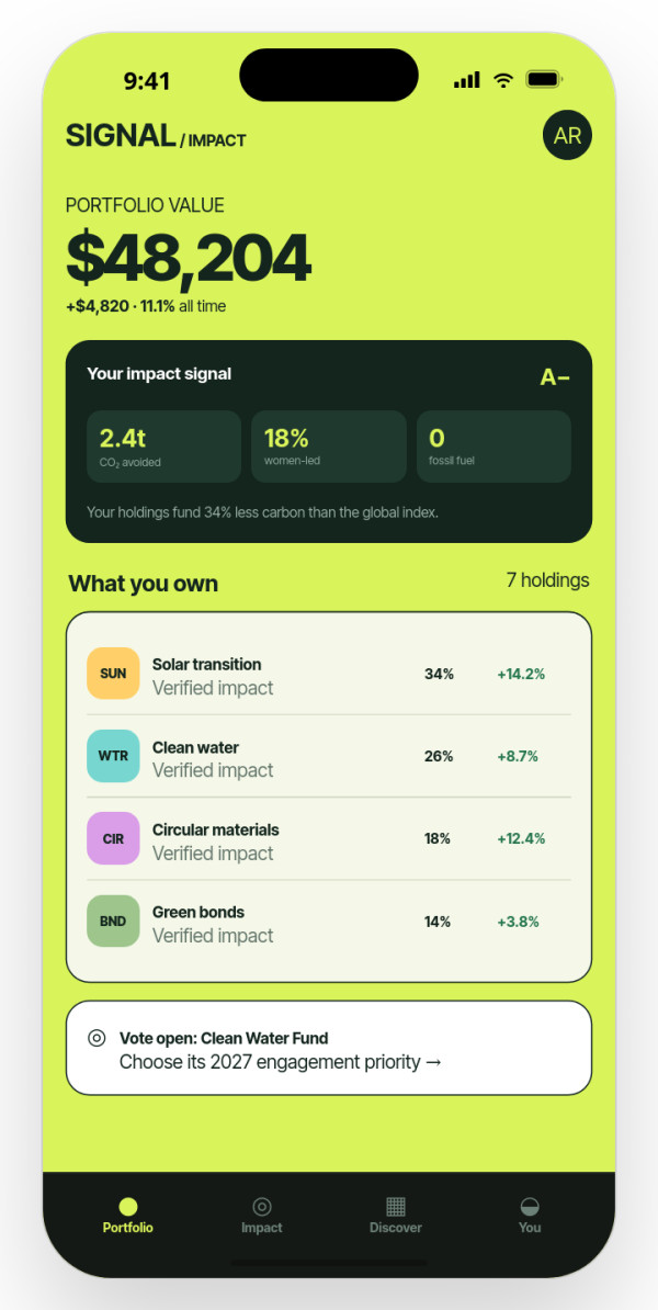 Ethical investing portfolio — interface reference preview