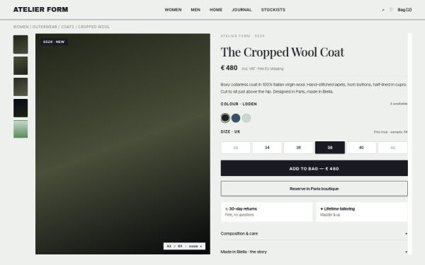 Fashion product page — interface reference preview
