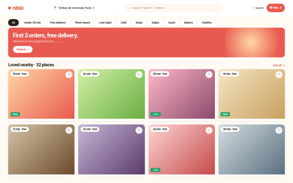 Food delivery grid — interface reference preview