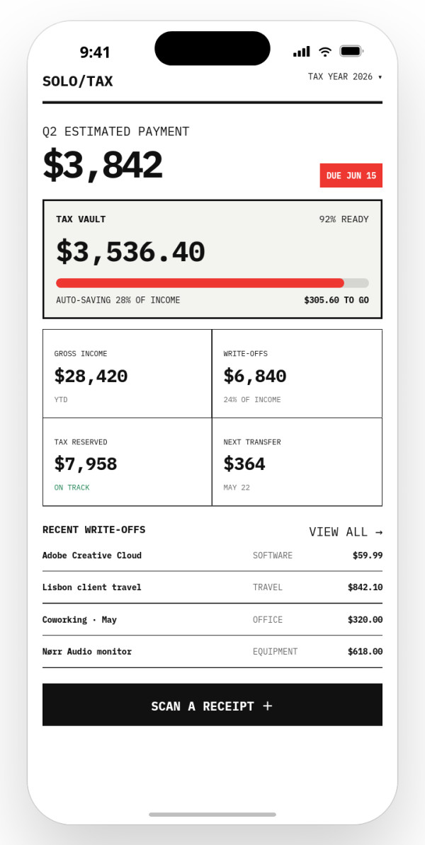 Freelancer tax vault — interface reference preview