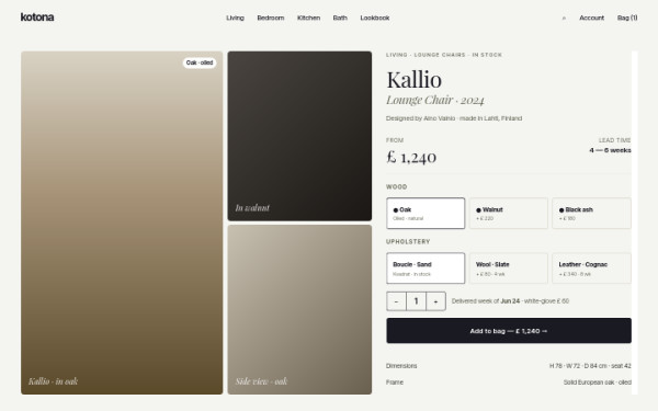 Furniture product page — interface reference preview