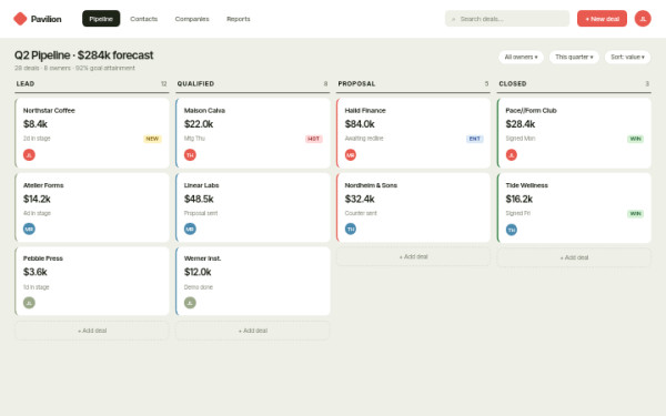Kanban CRM — interface reference preview