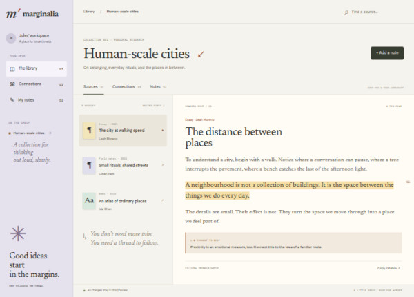 Marginalia · Research Desk — interface reference preview