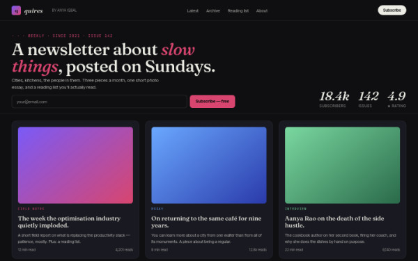 Newsletter index — interface reference preview