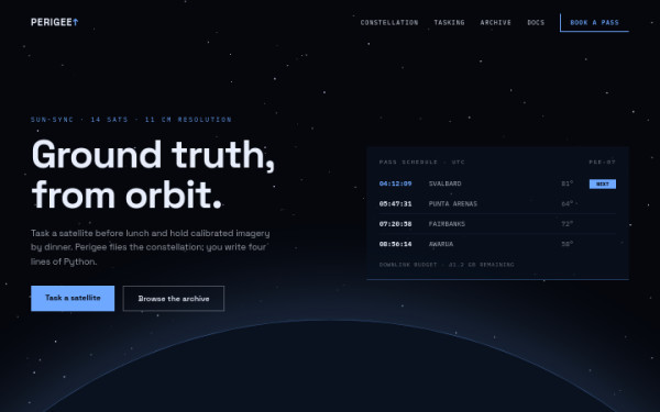 Perigee · Starfield — interface reference preview