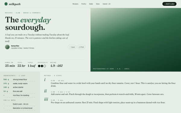 Recipe page — interface reference preview