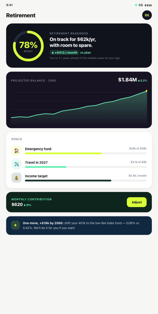 Retirement planner — interface reference preview