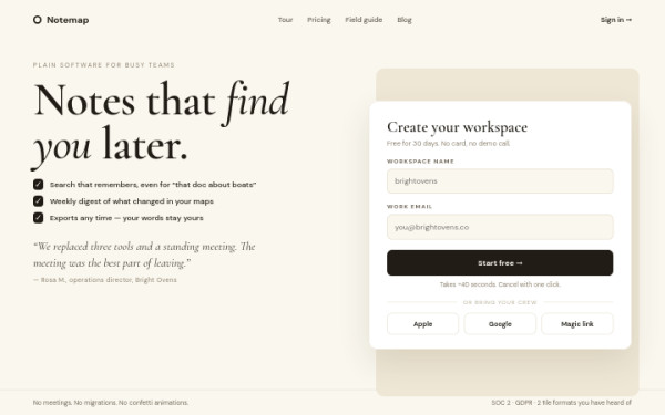 Signup First — interface reference preview