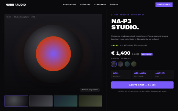 Tech product page — interface reference preview